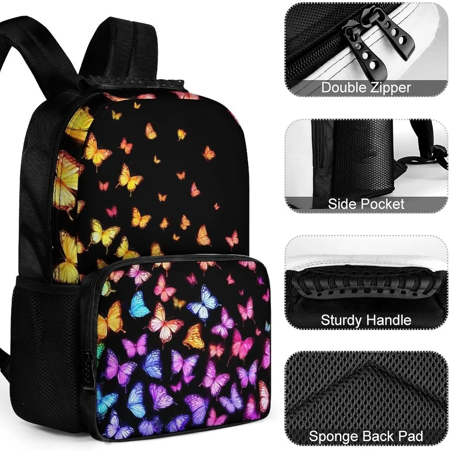 Supdreamc Colorful Orange Monarch Butterfly Shoulder Book Bags Polyester Multipurpose Anti-Theft Carry On Bag Large Capacity Travel Hiking & Camping Rucksack
