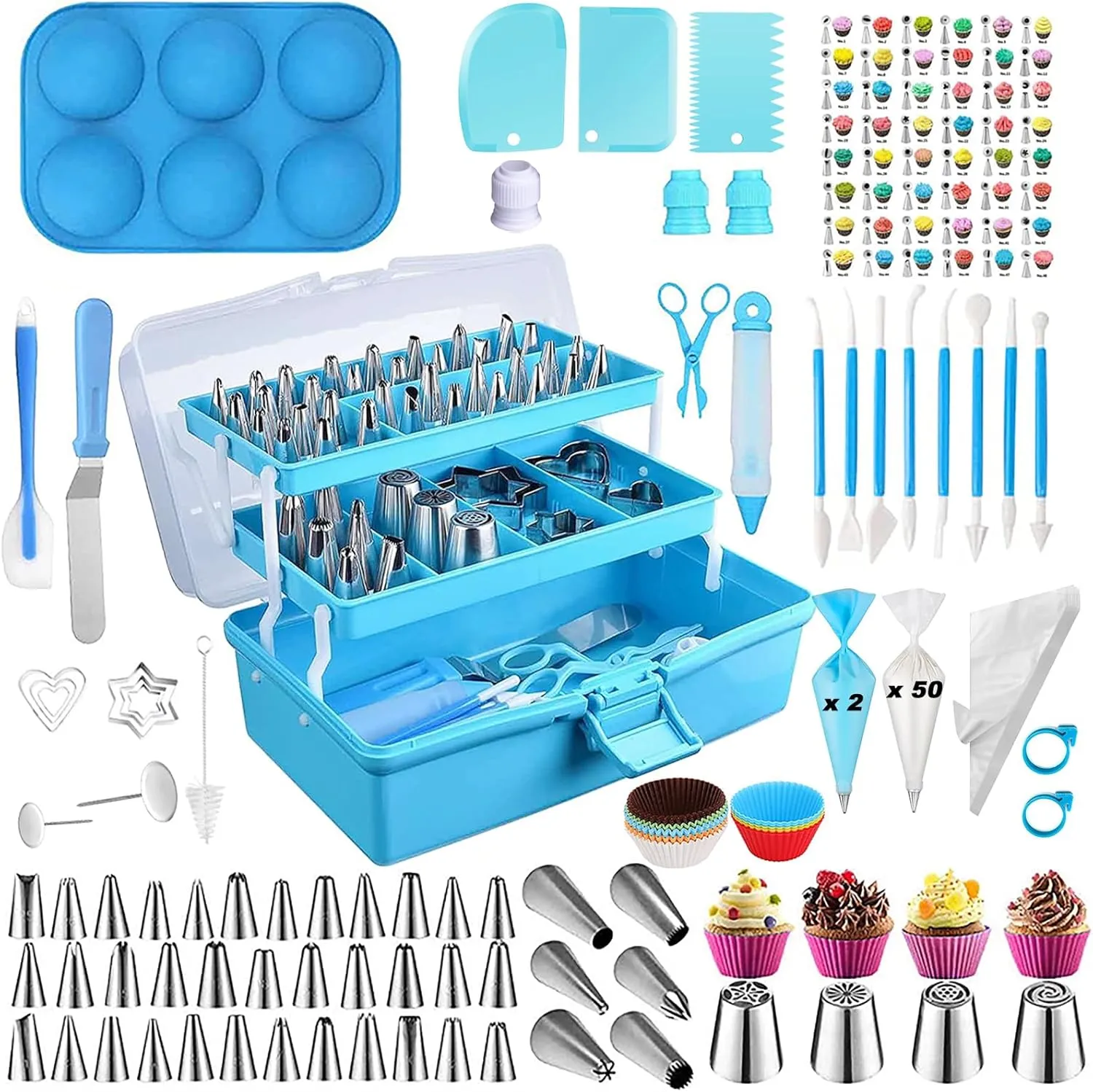 Suuker Cake Decorating Tools Supplies Kit, 236 Pieces Baking Accessories with Storage Case, Frosting Piping Kit, Piping Bags and Tips Set with 36 Numbered Piping Tips, Pastry Bags for Cake