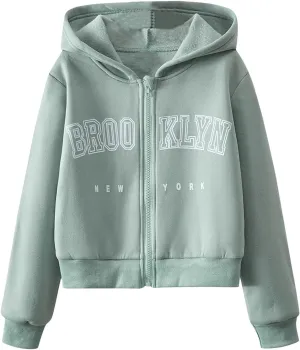 SweatyRocks Girl's Letter Print Zip Up Hoodie Long Sleeve Casual Thermal Sweatshirt Jackets