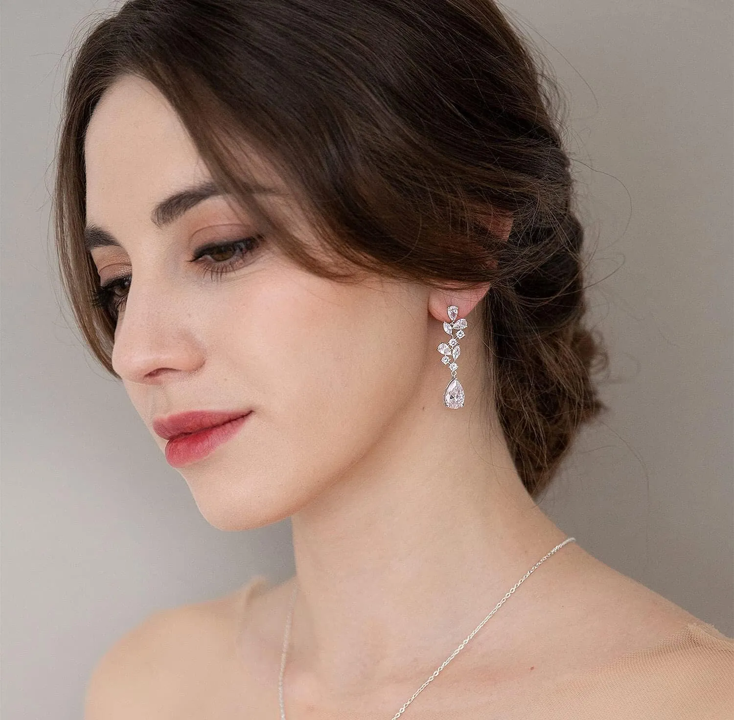 SWEEETV Bridal Wedding Earrings for Brides Bridesmaides-Marquise Teardrop Earrings for Women, Cubic Zirconia Drop and Dangle Earrings for Prom or Pageant,Jewelry
