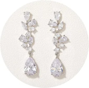 SWEEETV Bridal Wedding Earrings for Brides Bridesmaides-Marquise Teardrop Earrings for Women, Cubic Zirconia Drop and Dangle Earrings for Prom or Pageant,Jewelry