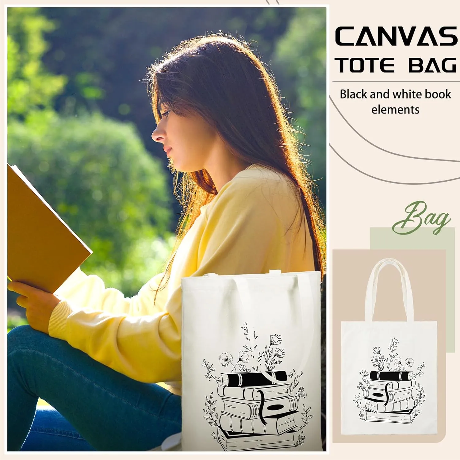 Sweetude 12 Christmas Canvas Book Tote Bags Bulk Club Gifts Aesthetic Book Lovers Librarian Bookish Readers Gifts