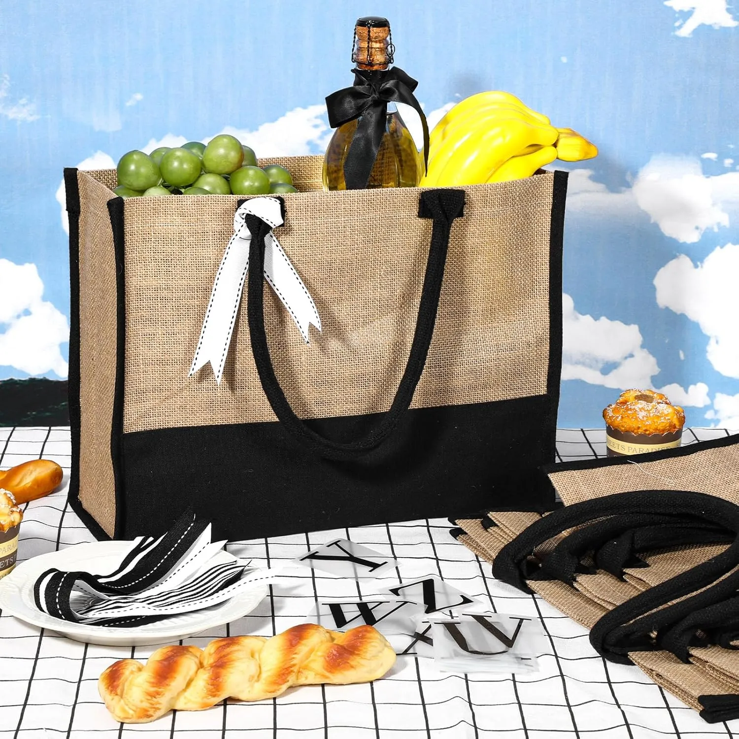 Sweetude Canvas Tote Bag Bulk Initial Tote Bag for Wedding Bridal Shower Bachelorette Party Women DIY Beach Bag with Ribbons