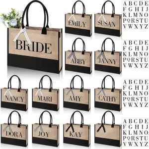 Sweetude Canvas Tote Bag Bulk Initial Tote Bag for Wedding Bridal Shower Bachelorette Party Women DIY Beach Bag with Ribbons