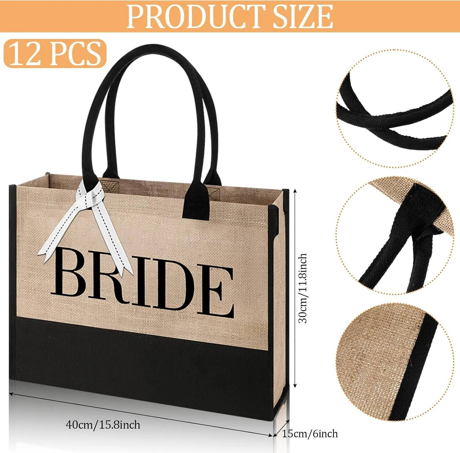 Sweetude Canvas Tote Bag Bulk Initial Tote Bag for Wedding Bridal Shower Bachelorette Party Women DIY Beach Bag with Ribbons
