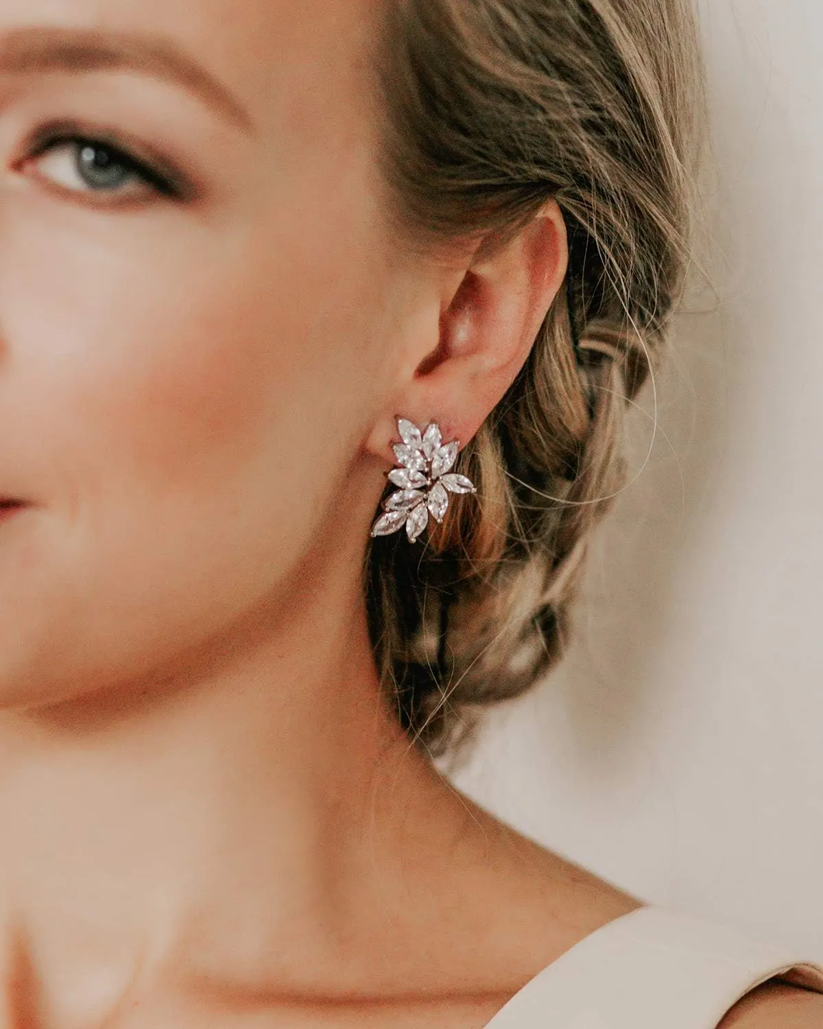 SWEETV Bridal Wedding Earrings for Brides Bridesmaid, Marquise Cubic Zirconia Rhinestone Cluster Earrings for Women, Prom