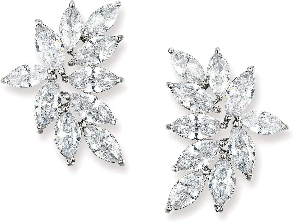 SWEETV Bridal Wedding Earrings for Brides Bridesmaid, Marquise Cubic Zirconia Rhinestone Cluster Earrings for Women, Prom
