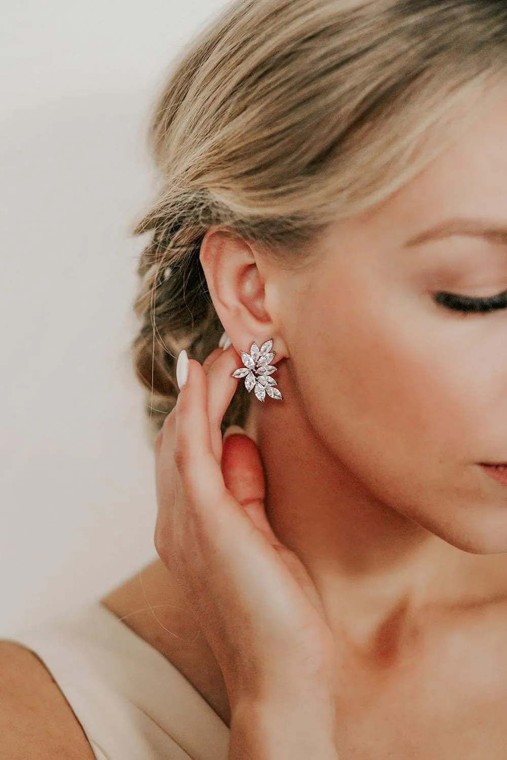 SWEETV Bridal Wedding Earrings for Brides Bridesmaid, Marquise Cubic Zirconia Rhinestone Cluster Earrings for Women, Prom