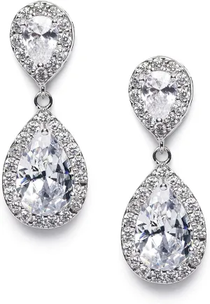 SWEETV Cubic Zirconia Teardrop Bridal Earrings, Rhinestone Dangle Earrings for Wedding Prom Anniversary