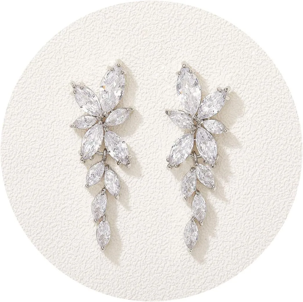 SWEETV Marquise Cubic Zirconia Bridal Earrings, Elegant Wedding Earrings for Brides Bridesmaids, Crystal Formal Drop Earrings for Women Jewelry Gifts