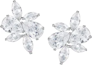 SWEETV Marquise Wedding Earrings for Brides, Bridesmaids, Cubic Zirconia Bridal Earrings, Rhinestone Cluster Stud Earrings for Women Prom Party Jewelry Gifts