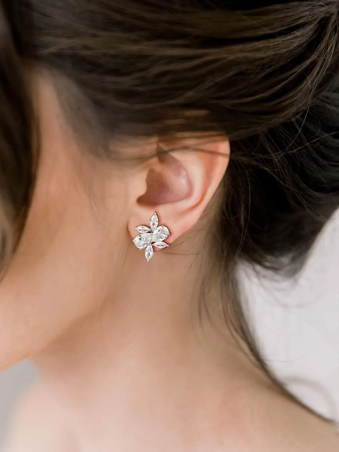 SWEETV Marquise Wedding Earrings for Brides, Bridesmaids, Cubic Zirconia Bridal Earrings, Rhinestone Cluster Stud Earrings for Women Prom Party Jewelry Gifts
