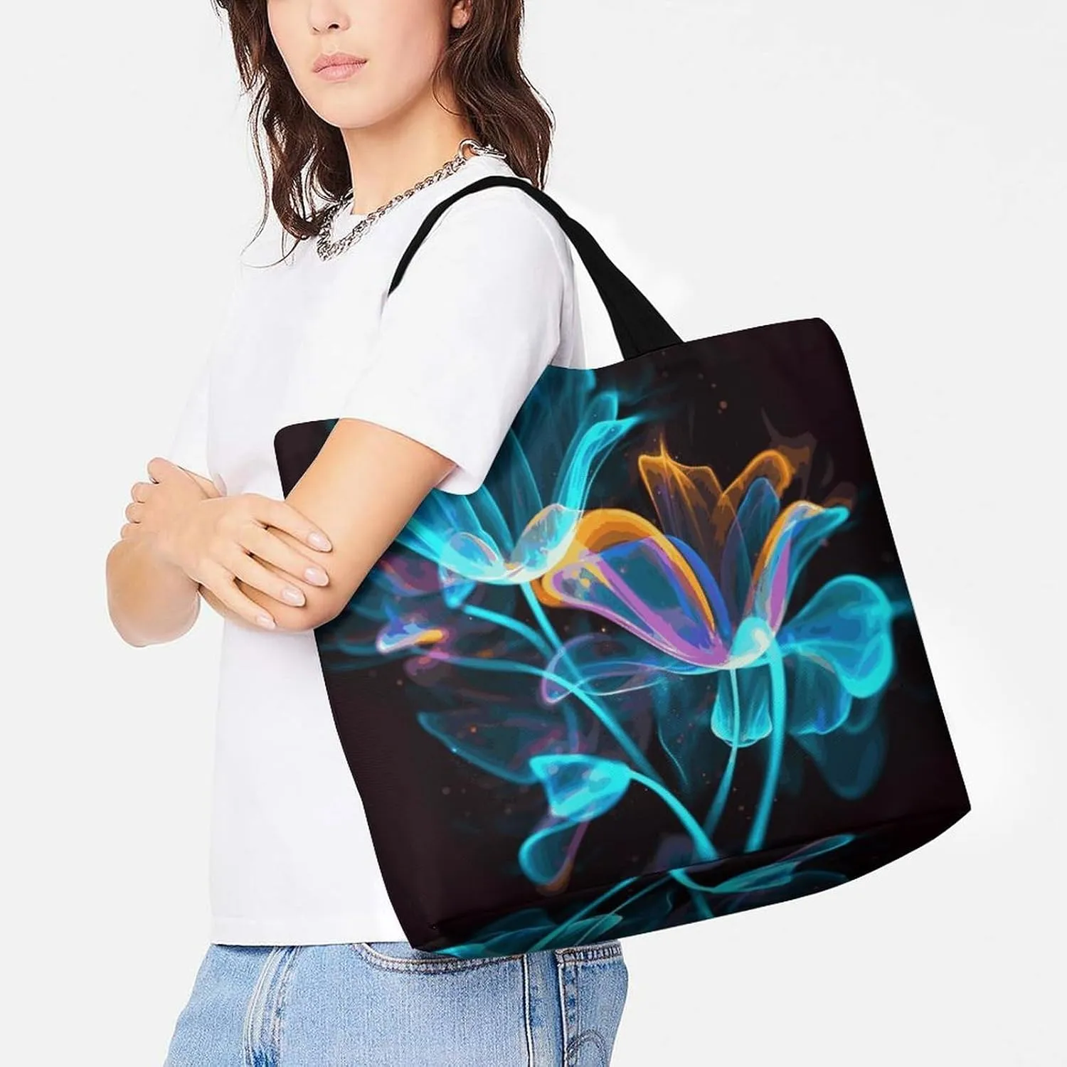 Swimming Dolphin in Blue Sea Tote Bag for Women Reusable Grocery Shoulder Bags Shopping Bag for Travel, Groceries