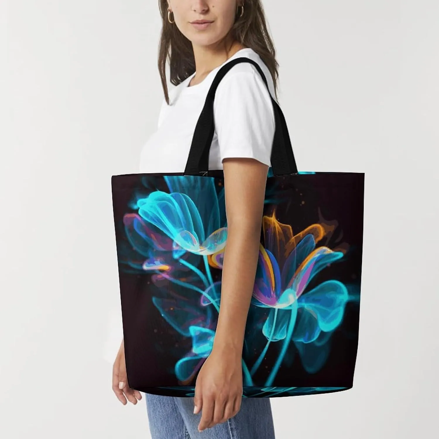 Swimming Dolphin in Blue Sea Tote Bag for Women Reusable Grocery Shoulder Bags Shopping Bag for Travel, Groceries
