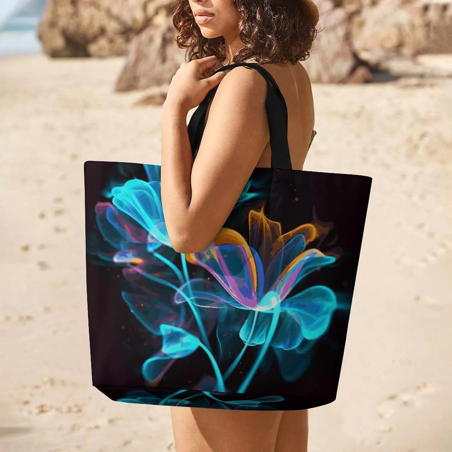 Swimming Dolphin in Blue Sea Tote Bag for Women Reusable Grocery Shoulder Bags Shopping Bag for Travel, Groceries
