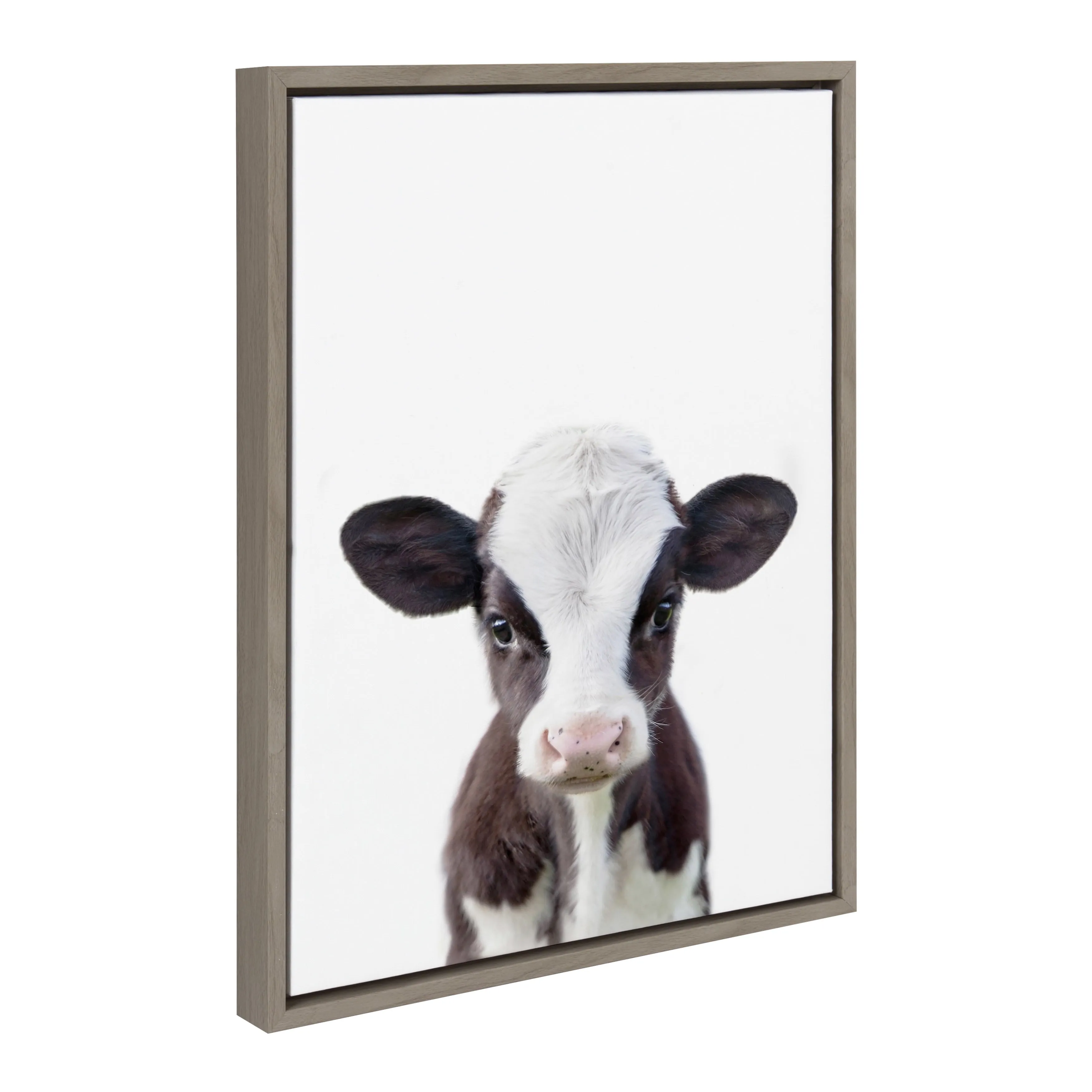 Sylvie Baby Cow Portrait Framed Canvas Wall Art by Amy Peterson, 18X24 Gray, Cute Baby Animal Home Decor for Living Room, Bedroom, or Nursery