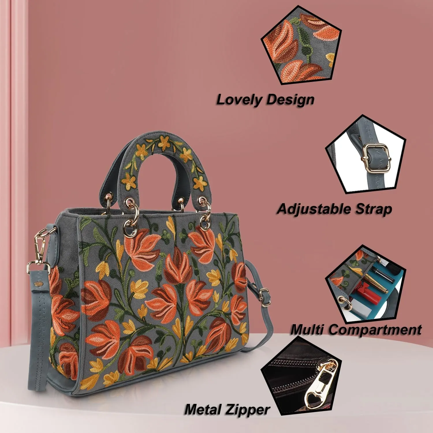 Synthetic Leather Gorgeous Embroidery Stylish Design Shoulder Crossbody Hobo Women Handbag
