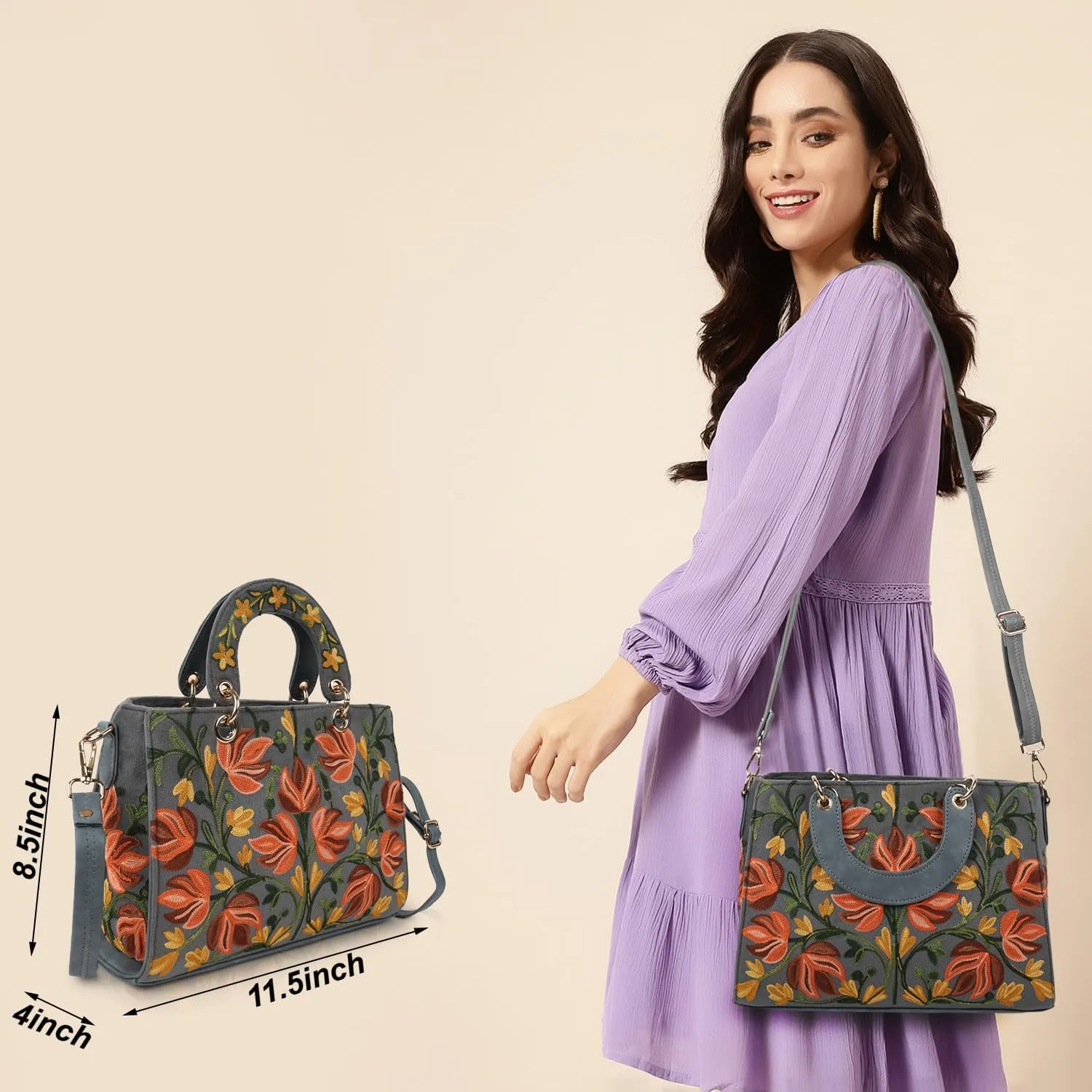 Synthetic Leather Gorgeous Embroidery Stylish Design Shoulder Crossbody Hobo Women Handbag