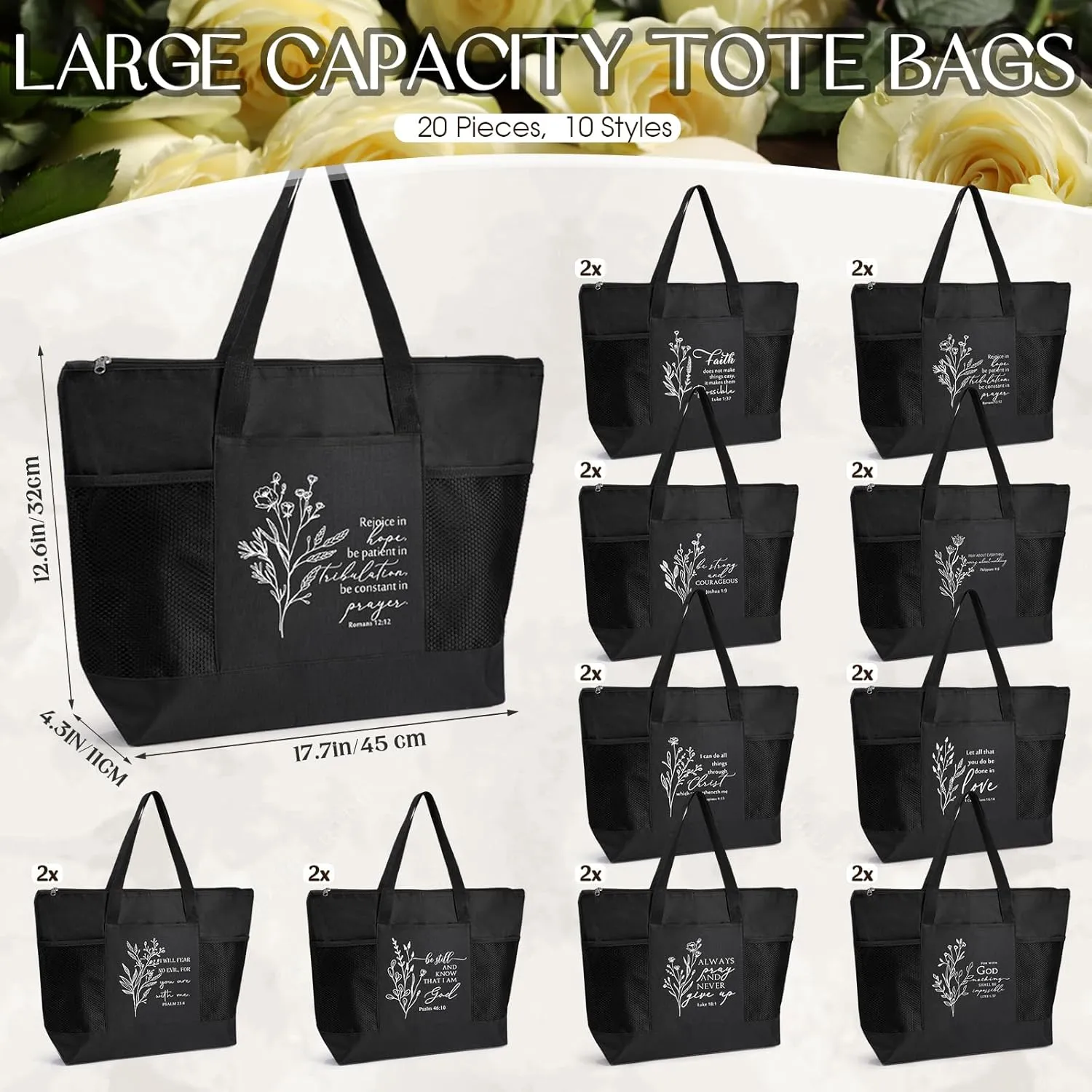 Talltalk 20 Pcs Christian Tote Bags for Women Religious Scripture Gifts Bags for Church Sunday School Graduations Teachers