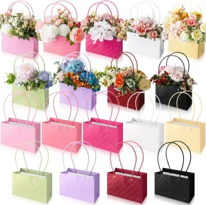 TaoBary 18 Pcs Mother's Day Flower Bags for Bouquet Wedding Birthday Floral Gift Florist Bouquet Paper Box with Handles Waterproof Flower Boxes for Arrangement Gift Wrap Supplies