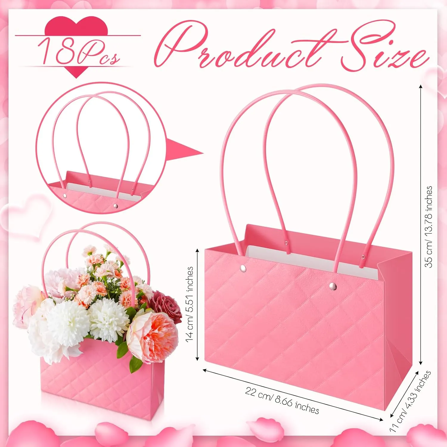 TaoBary 18 Pcs Mother's Day Flower Bags for Bouquet Wedding Birthday Floral Gift Florist Bouquet Paper Box with Handles Waterproof Flower Boxes for Arrangement Gift Wrap Supplies