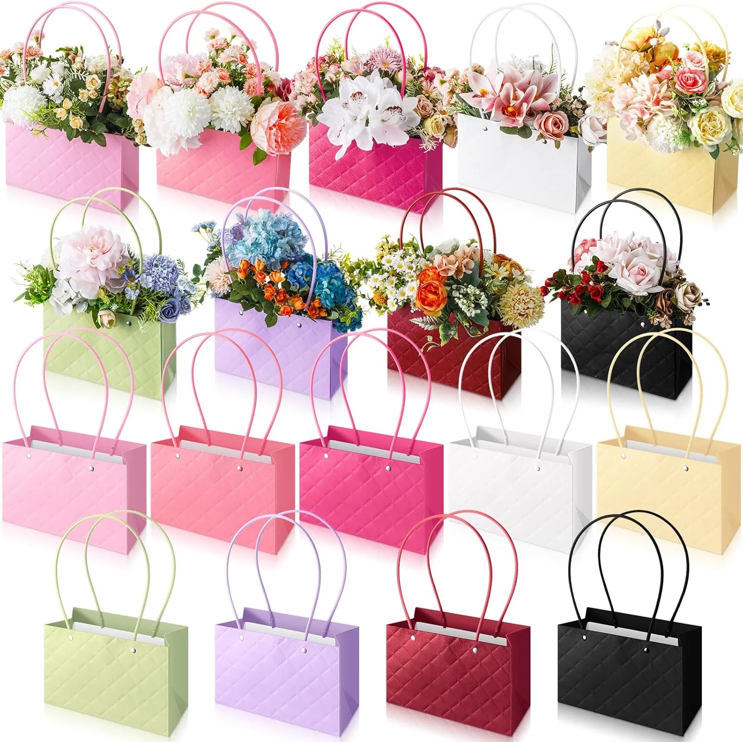 TaoBary 18 Pcs Mother's Day Flower Bags for Bouquet Wedding Birthday Floral Gift Florist Bouquet Paper Box with Handles Waterproof Flower Boxes for Arrangement Gift Wrap Supplies