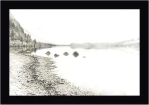 Taupe Lake Walk by Irene Weisz - 15" x 20" Framed Canvas Art Print - Black Frame - Ready to Hang