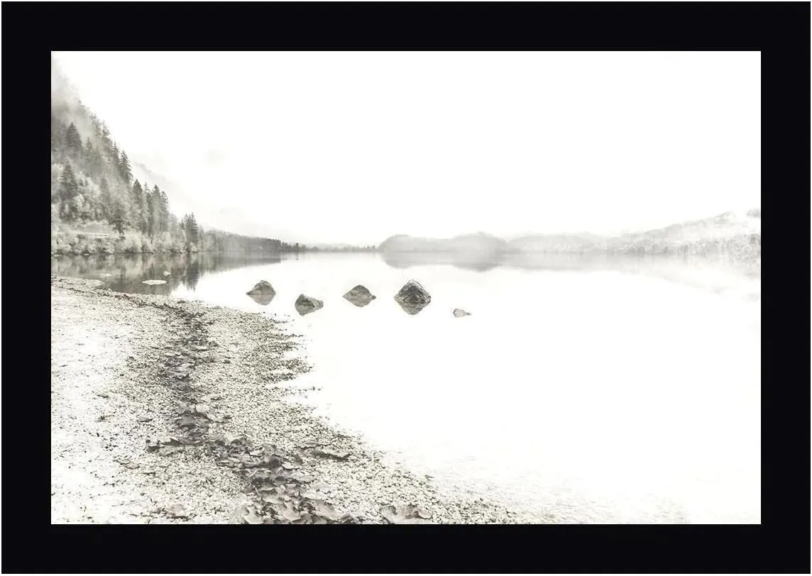 Taupe Lake Walk by Irene Weisz - 15" x 20" Framed Canvas Art Print - Black Frame - Ready to Hang