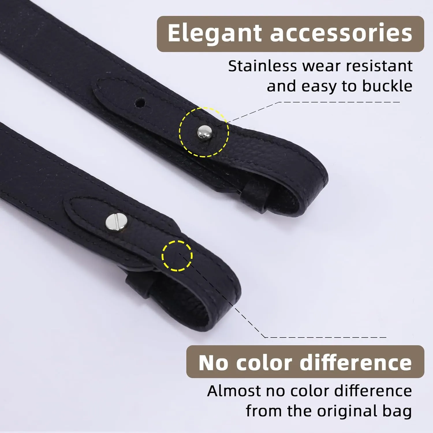 TC Leather Strap for Hermes Picotin/Lindy/Evelyne bag, Multi length Handmade Cowhide Crossbody Purse Strap for Handbag【27.6inch long, 1.5inch wide, Black (Silver Studs)】