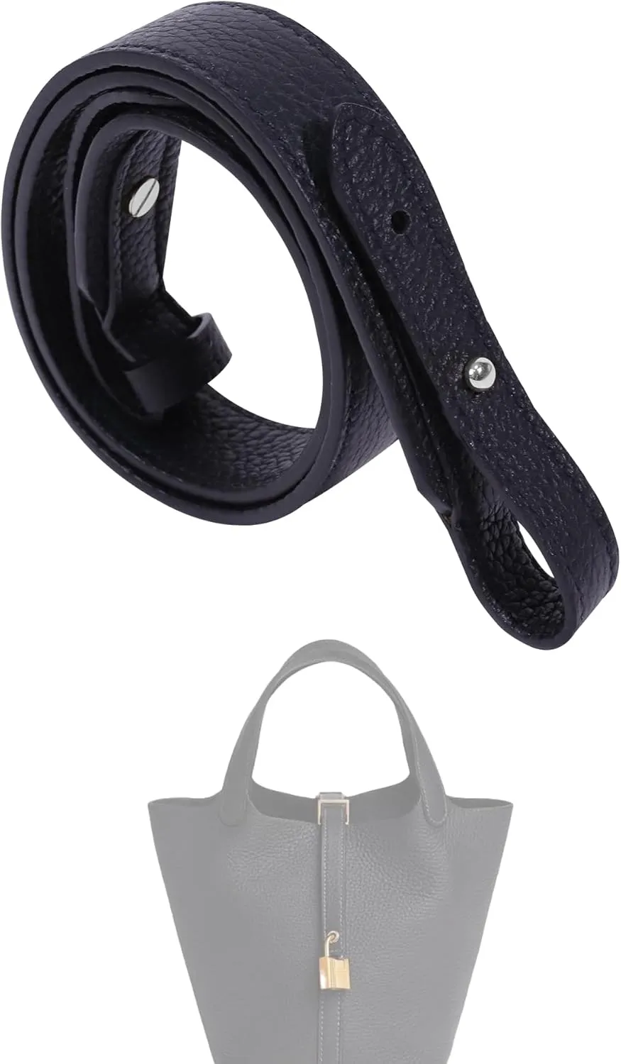 TC Leather Strap for Hermes Picotin/Lindy/Evelyne bag, Multi length Handmade Cowhide Crossbody Purse Strap for Handbag【27.6inch long, 1.5inch wide, Black (Silver Studs)】