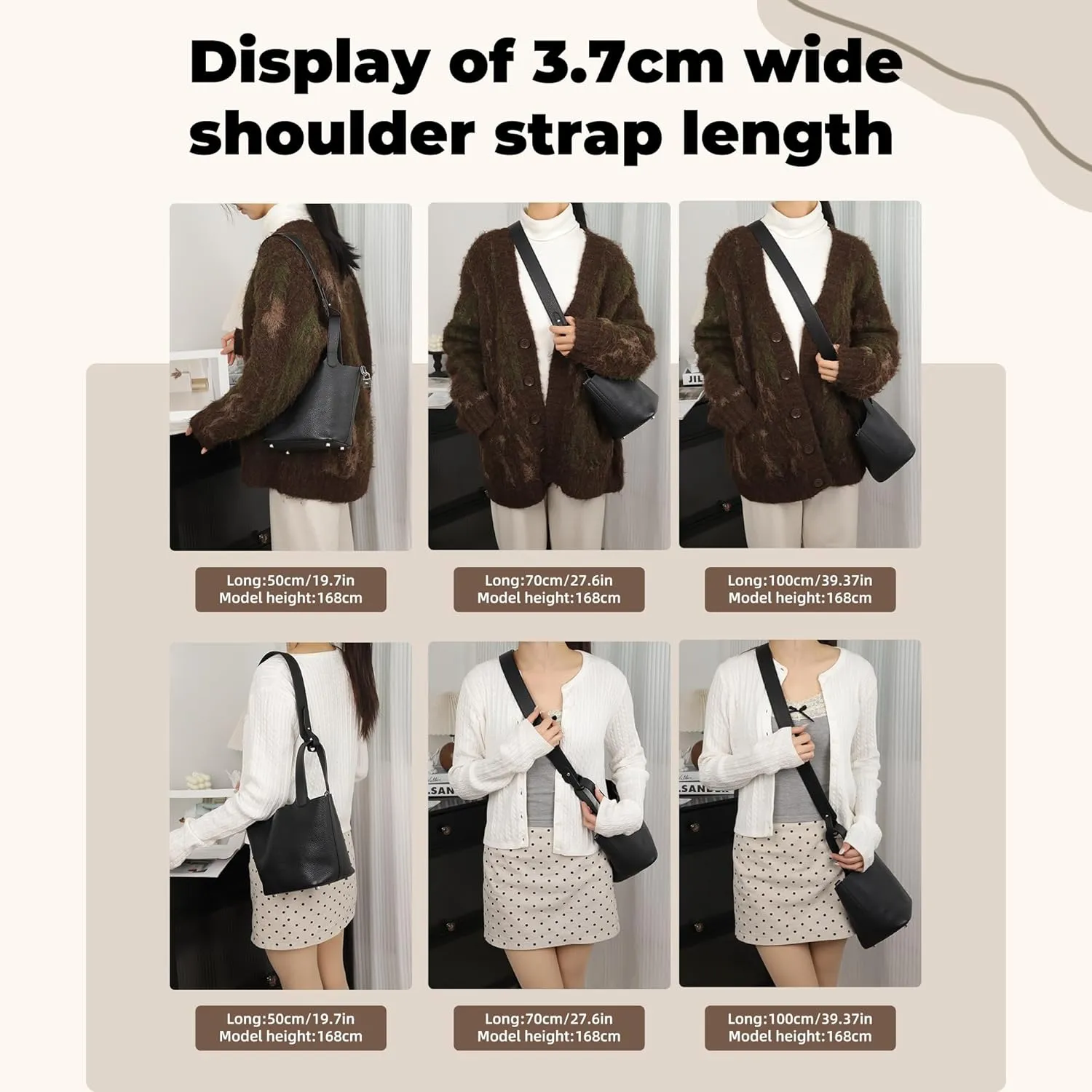 TC Leather Strap for Hermes Picotin/Lindy/Evelyne bag, Multi length Handmade Cowhide Crossbody Purse Strap for Handbag【27.6inch long, 1.5inch wide, Black (Silver Studs)】
