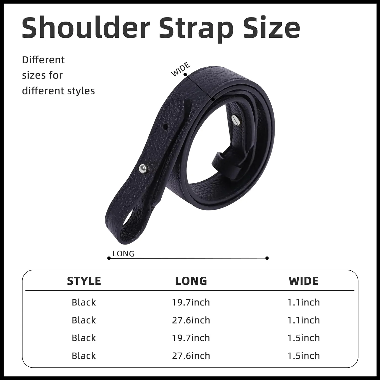 TC Leather Strap for Hermes Picotin/Lindy/Evelyne bag, Multi length Handmade Cowhide Crossbody Purse Strap for Handbag【27.6inch long, 1.5inch wide, Black (Silver Studs)】