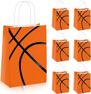 Teling 12 Pcs Basketball Party Gift Bags Party Favor Goody Treat Candy Bag with Handles Basketball Snack Bags Theme Birthday Party Supplies Birthday Decor Decorations for Kids Boys Teens Adults