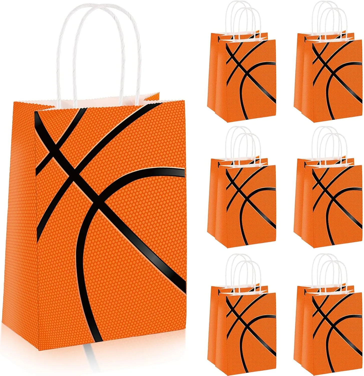 Teling 12 Pcs Basketball Party Gift Bags Party Favor Goody Treat Candy Bag with Handles Basketball Snack Bags Theme Birthday Party Supplies Birthday Decor Decorations for Kids Boys Teens Adults
