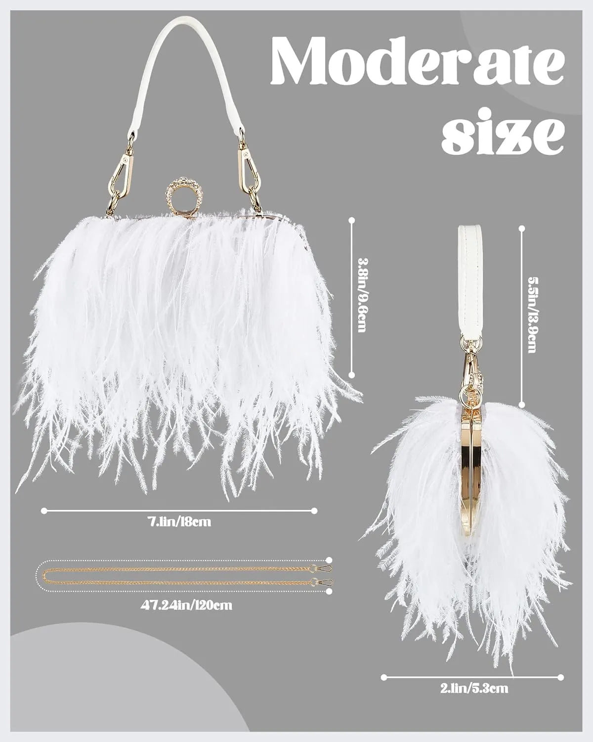 Tessco Women Ostrich Feather Tote Bag Fluffy Purse Clutch Feather Evening Handbag for Wedding