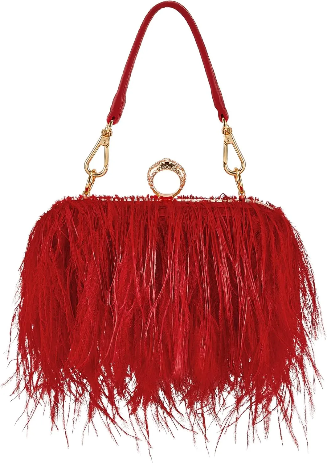 Tessco Women Ostrich Feather Tote Bag Fluffy Purse Clutch Feather Evening Handbag for Wedding