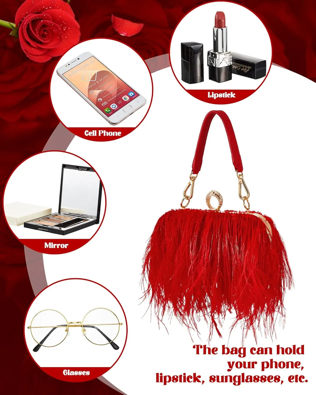 Tessco Women Ostrich Feather Tote Bag Fluffy Purse Clutch Feather Evening Handbag for Wedding