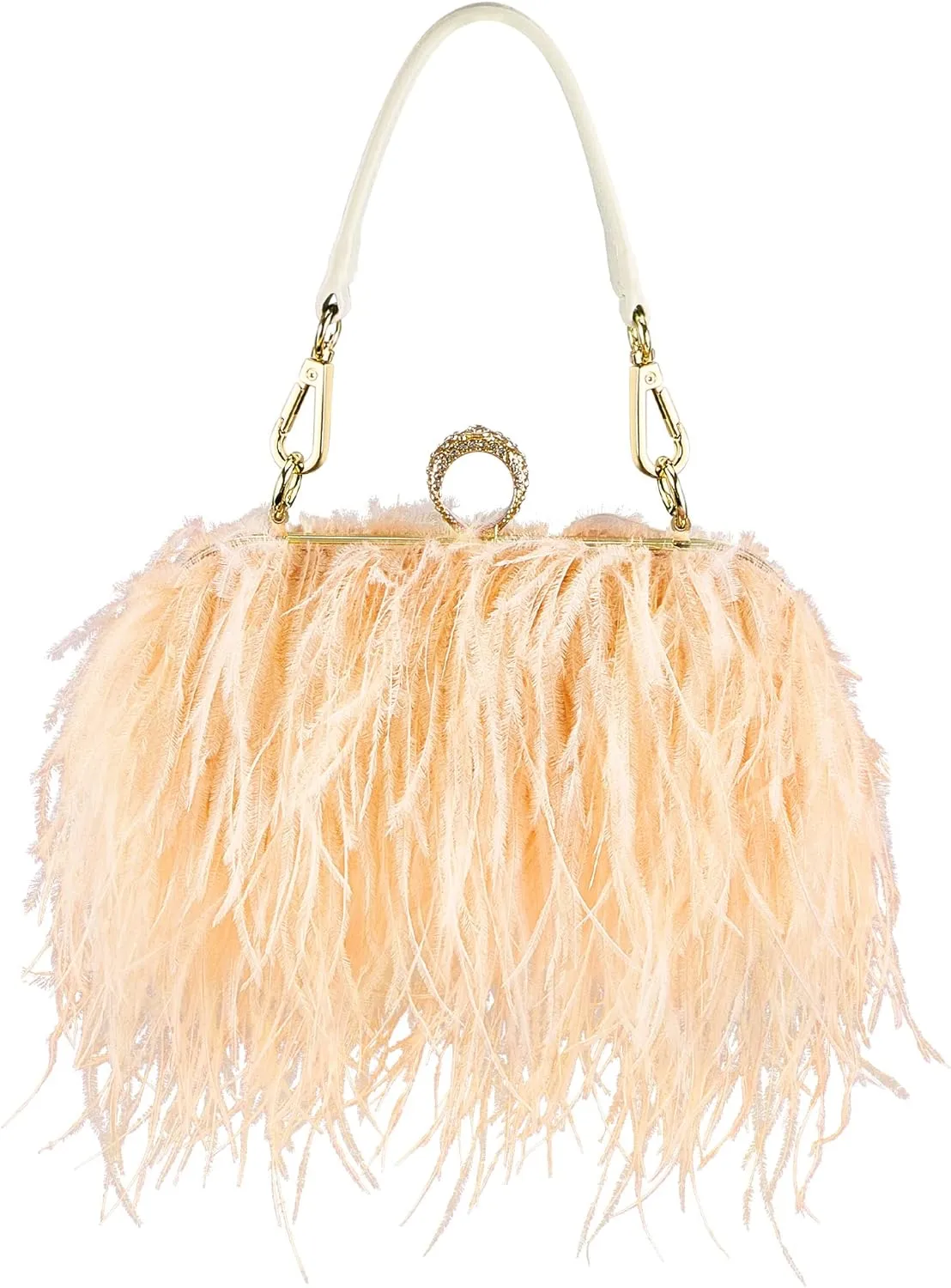 Tessco Women Ostrich Feather Tote Bag Fluffy Purse Clutch Feather Evening Handbag for Wedding