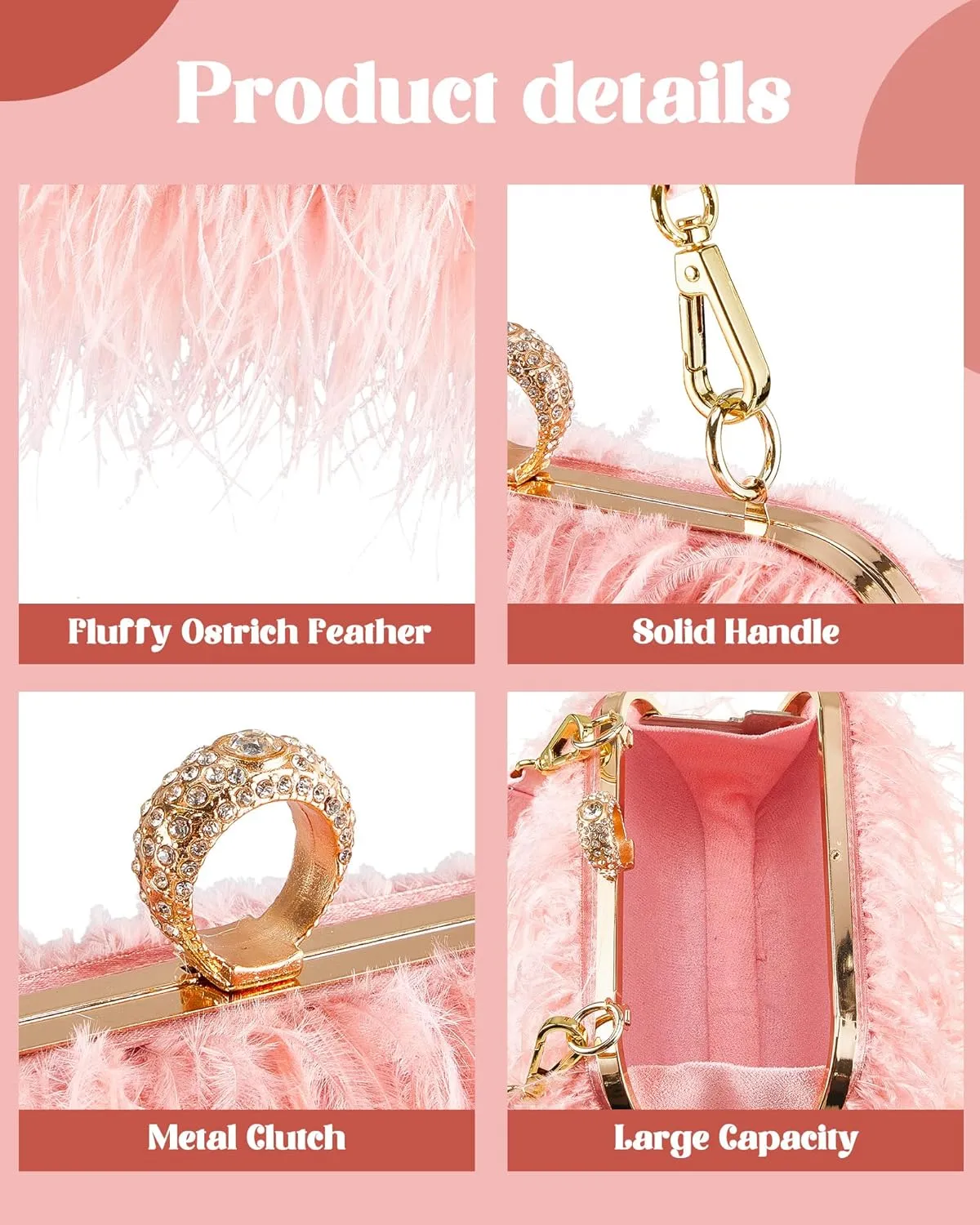 Tessco Women Ostrich Feather Tote Bag Fluffy Purse Clutch Feather Evening Handbag for Wedding