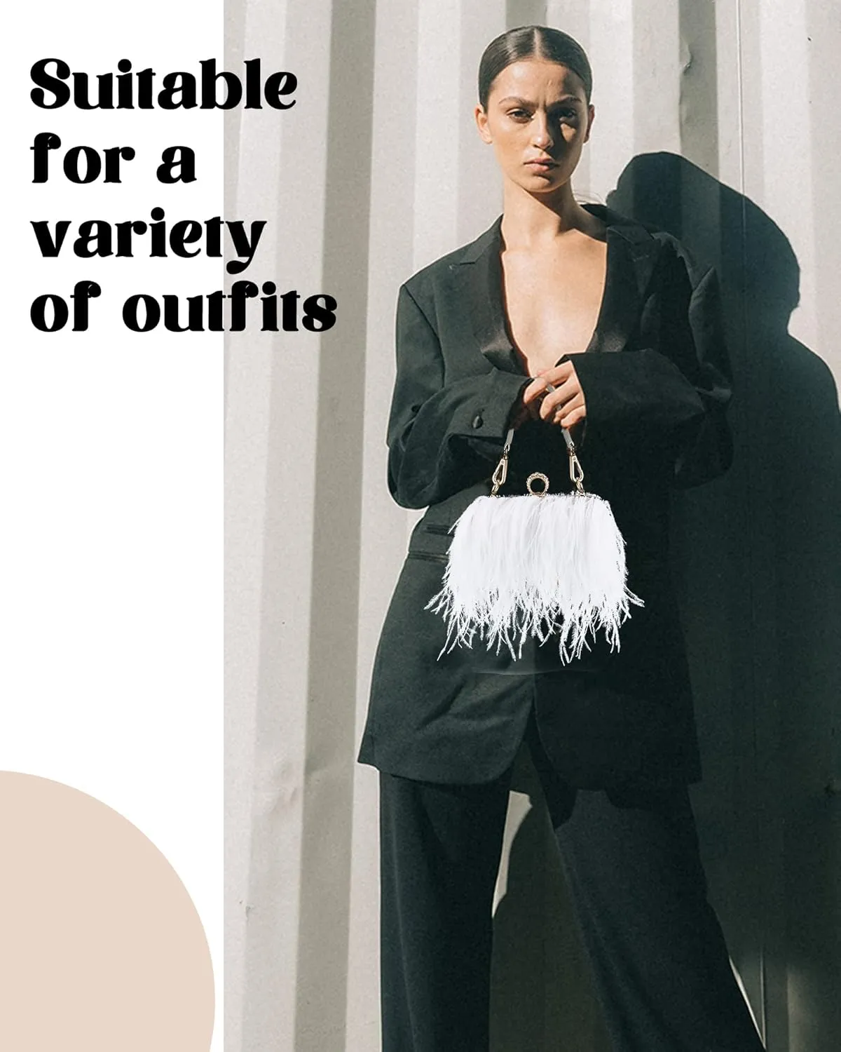 Tessco Women Ostrich Feather Tote Bag Fluffy Purse Clutch Feather Evening Handbag for Wedding
