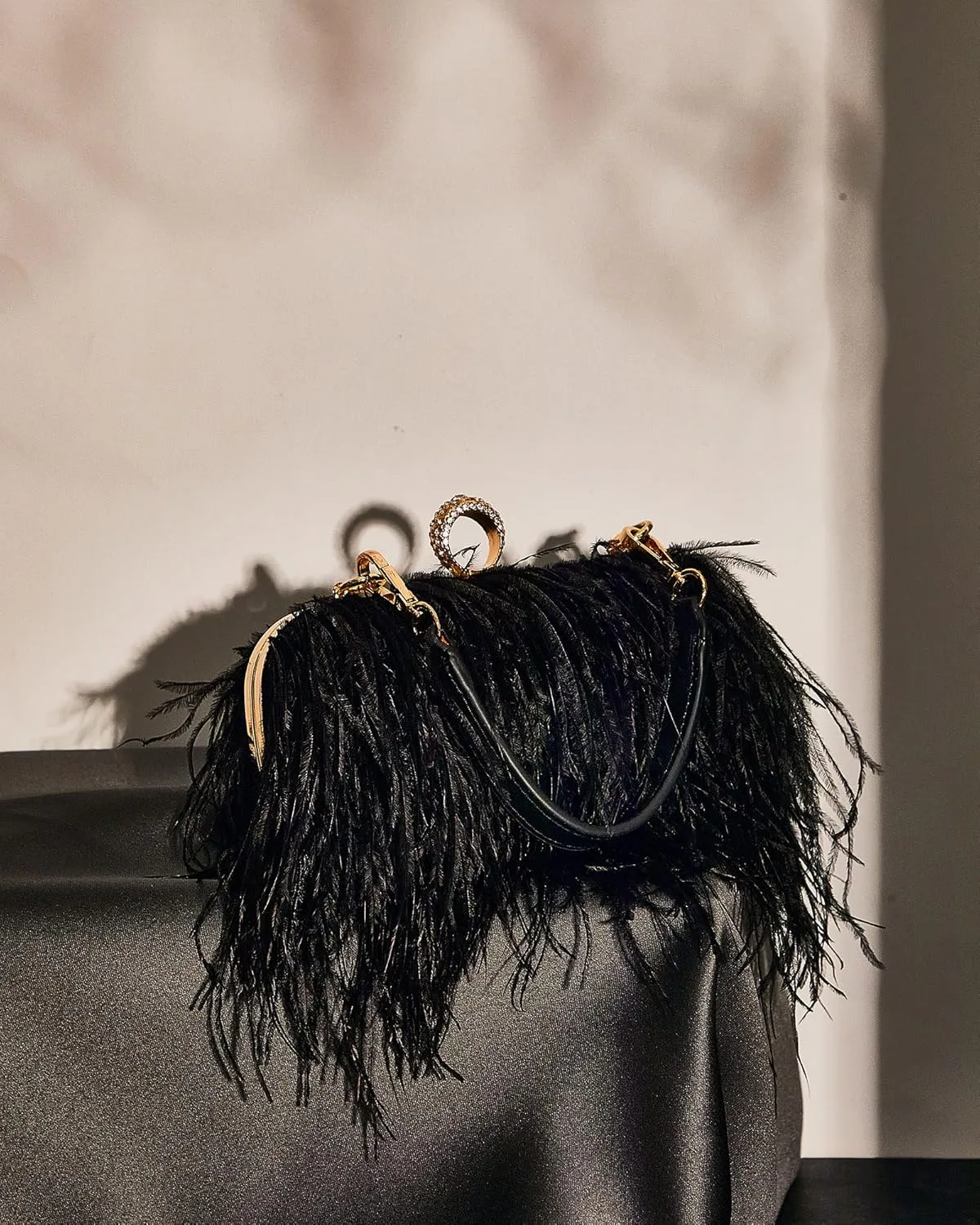 Tessco Women Ostrich Feather Tote Bag Fluffy Purse Clutch Feather Evening Handbag for Wedding