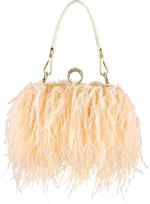 Tessco Women Ostrich Feather Tote Bag Fluffy Purse Clutch Feather Evening Handbag for Wedding