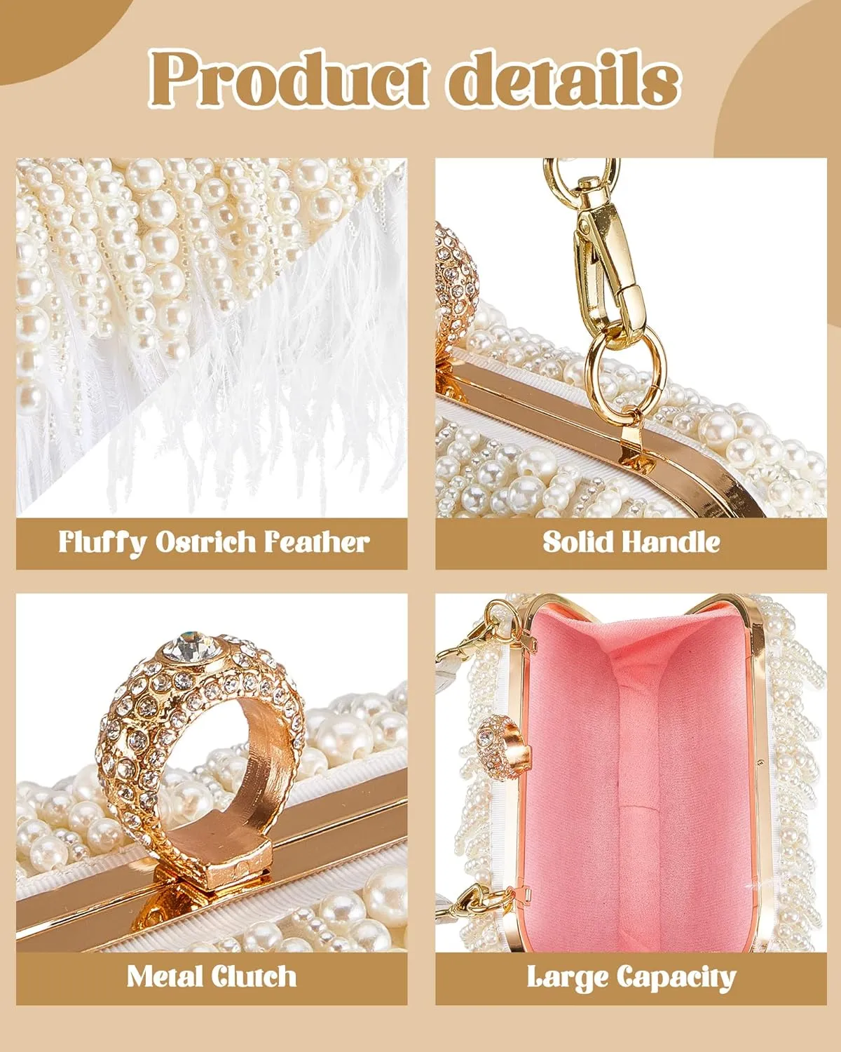 Tessco Women Ostrich Feather Tote Bag Fluffy Purse Clutch Feather Evening Handbag for Wedding