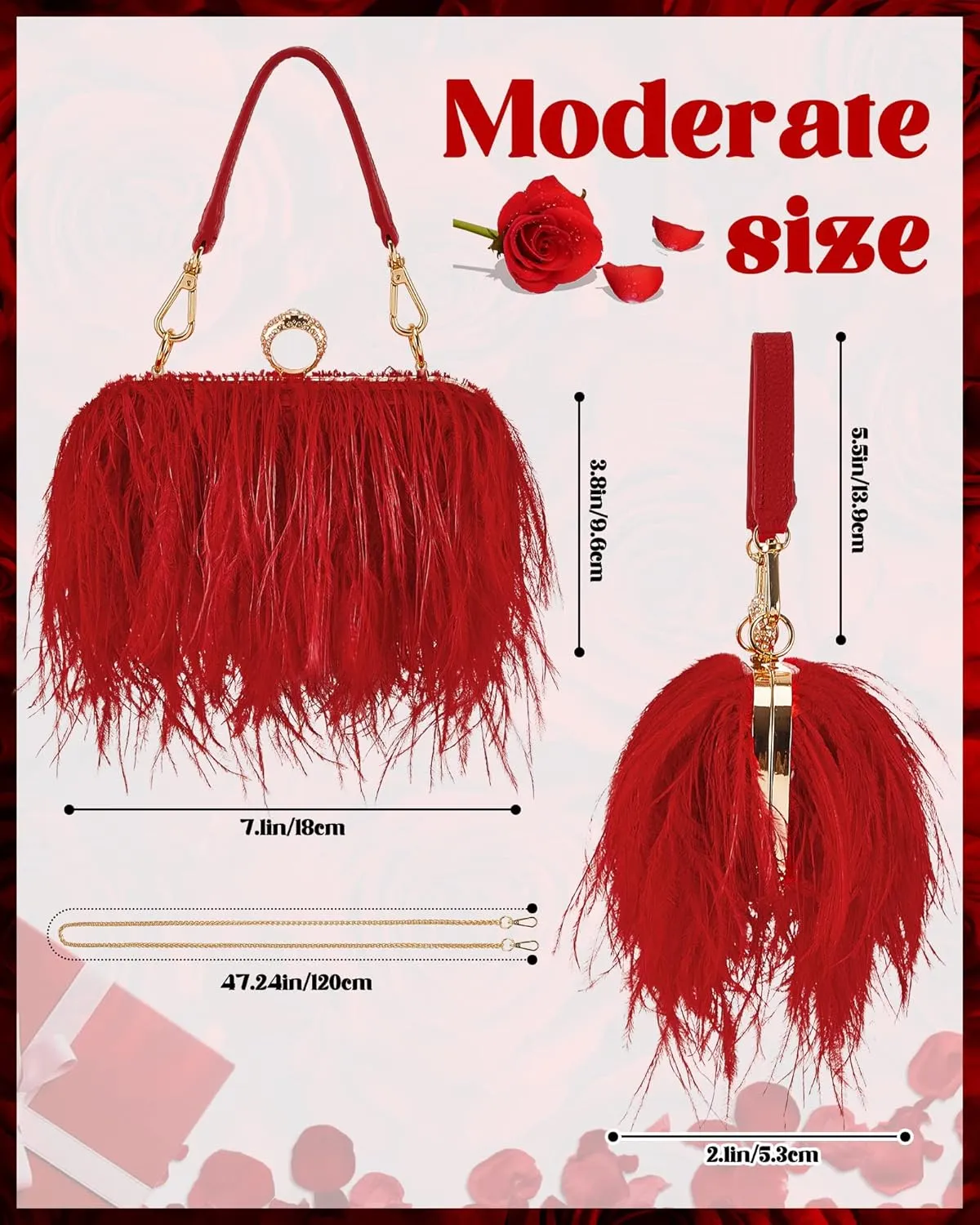 Tessco Women Ostrich Feather Tote Bag Fluffy Purse Clutch Feather Evening Handbag for Wedding