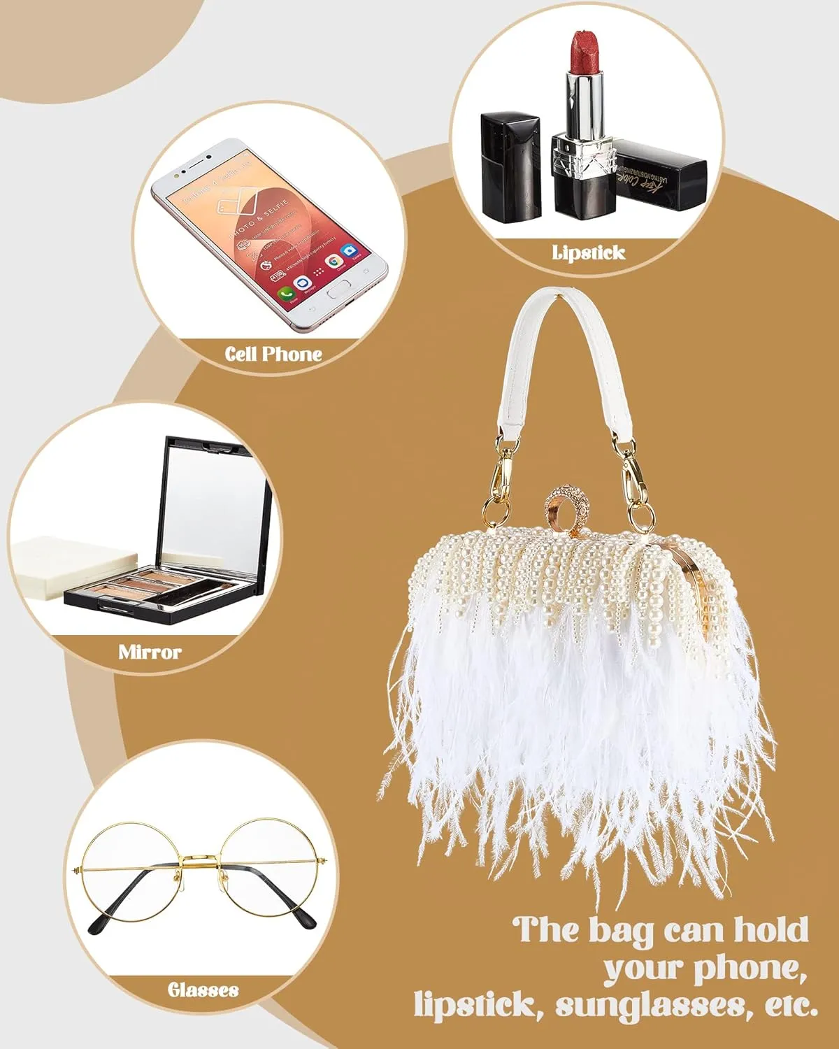 Tessco Women Ostrich Feather Tote Bag Fluffy Purse Clutch Feather Evening Handbag for Wedding