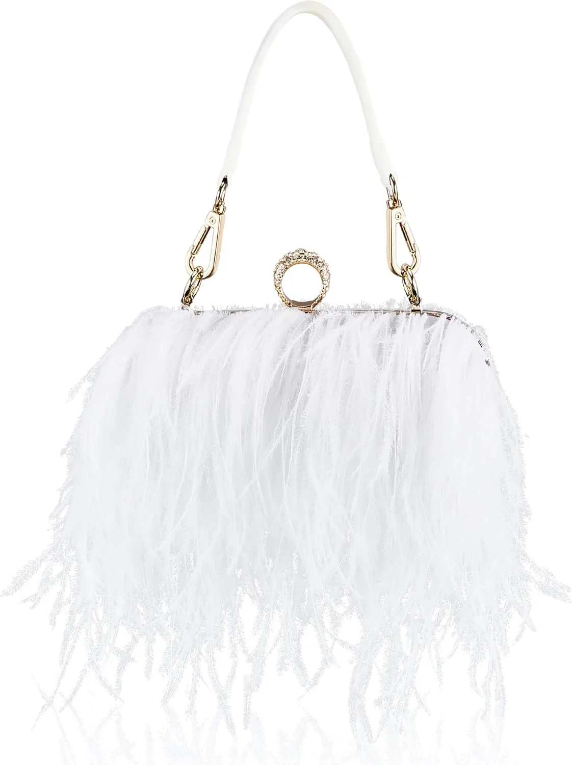 Tessco Women Ostrich Feather Tote Bag Fluffy Purse Clutch Feather Evening Handbag for Wedding