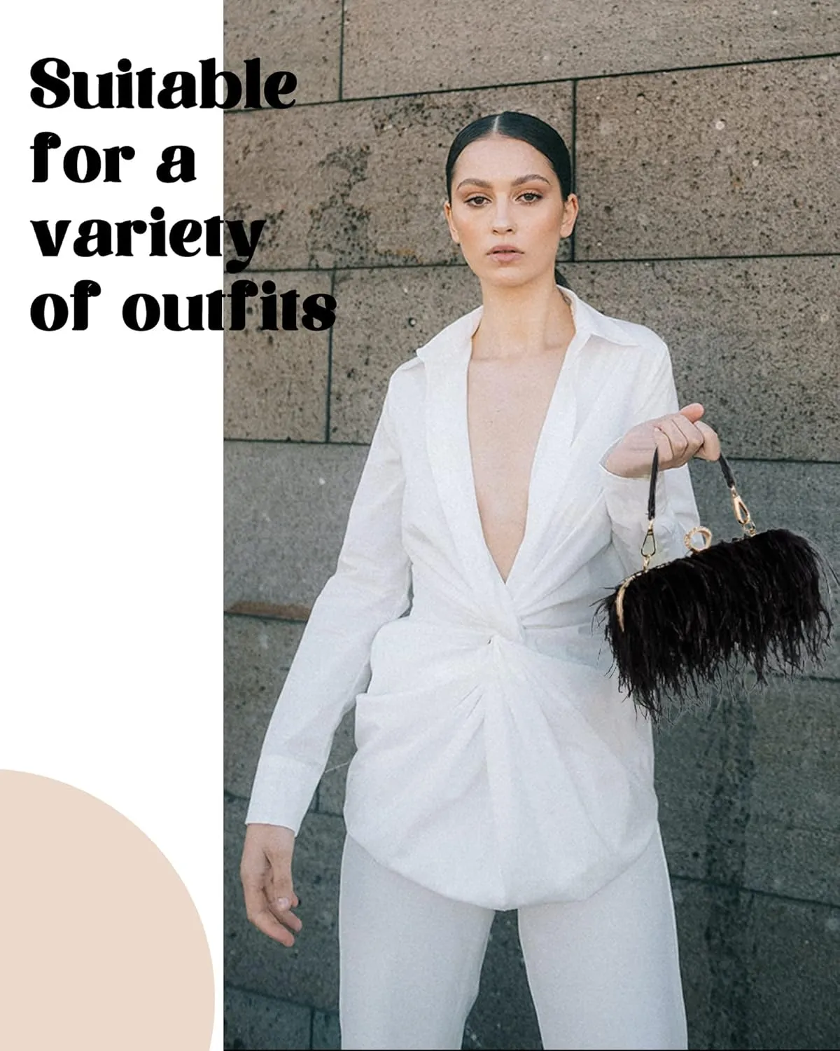 Tessco Women Ostrich Feather Tote Bag Fluffy Purse Clutch Feather Evening Handbag for Wedding