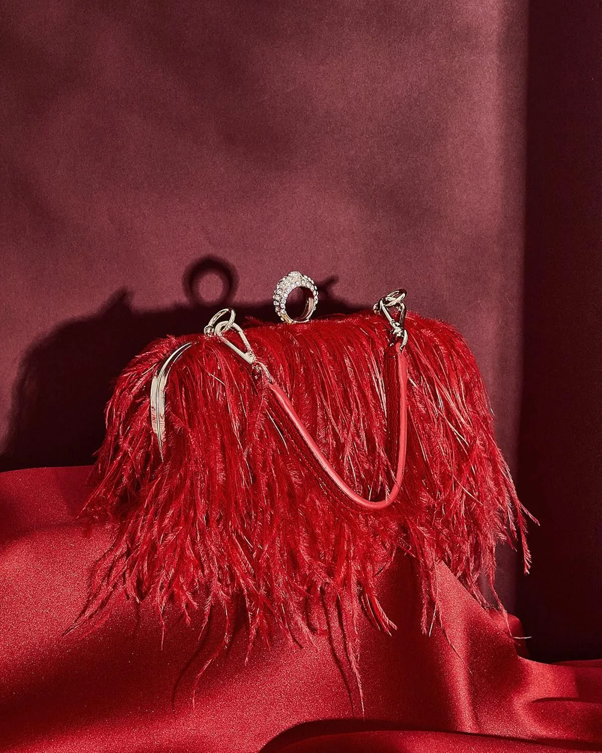 Tessco Women Ostrich Feather Tote Bag Fluffy Purse Clutch Feather Evening Handbag for Wedding