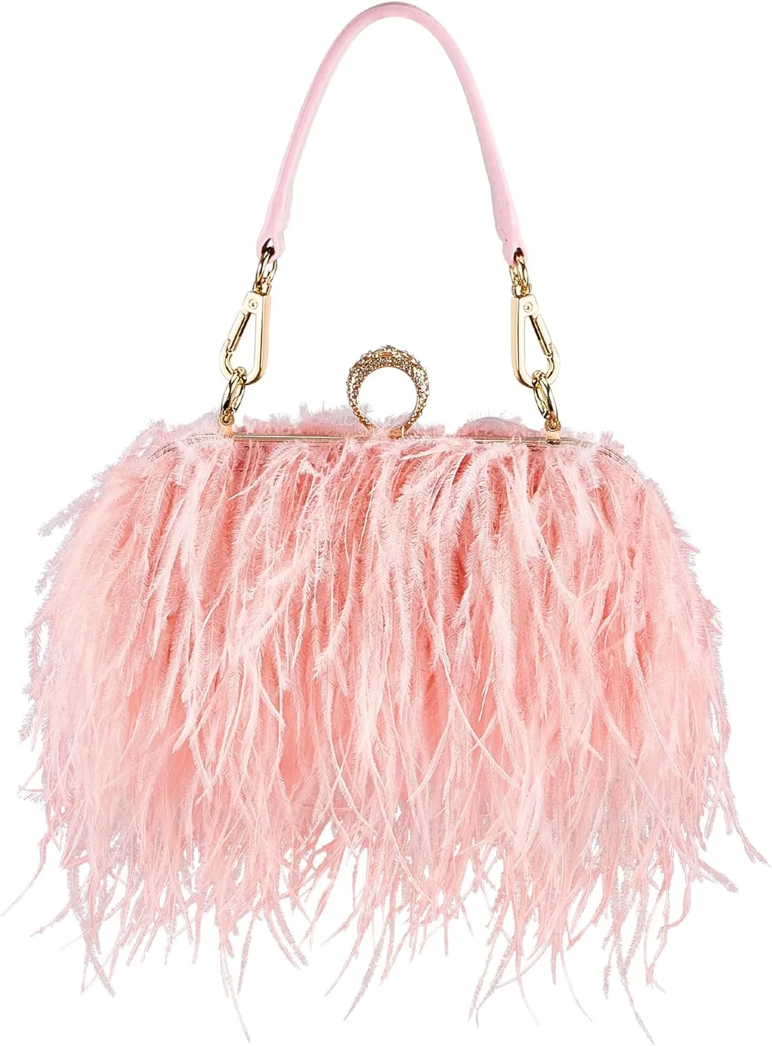 Tessco Women Ostrich Feather Tote Bag Fluffy Purse Clutch Feather Evening Handbag for Wedding