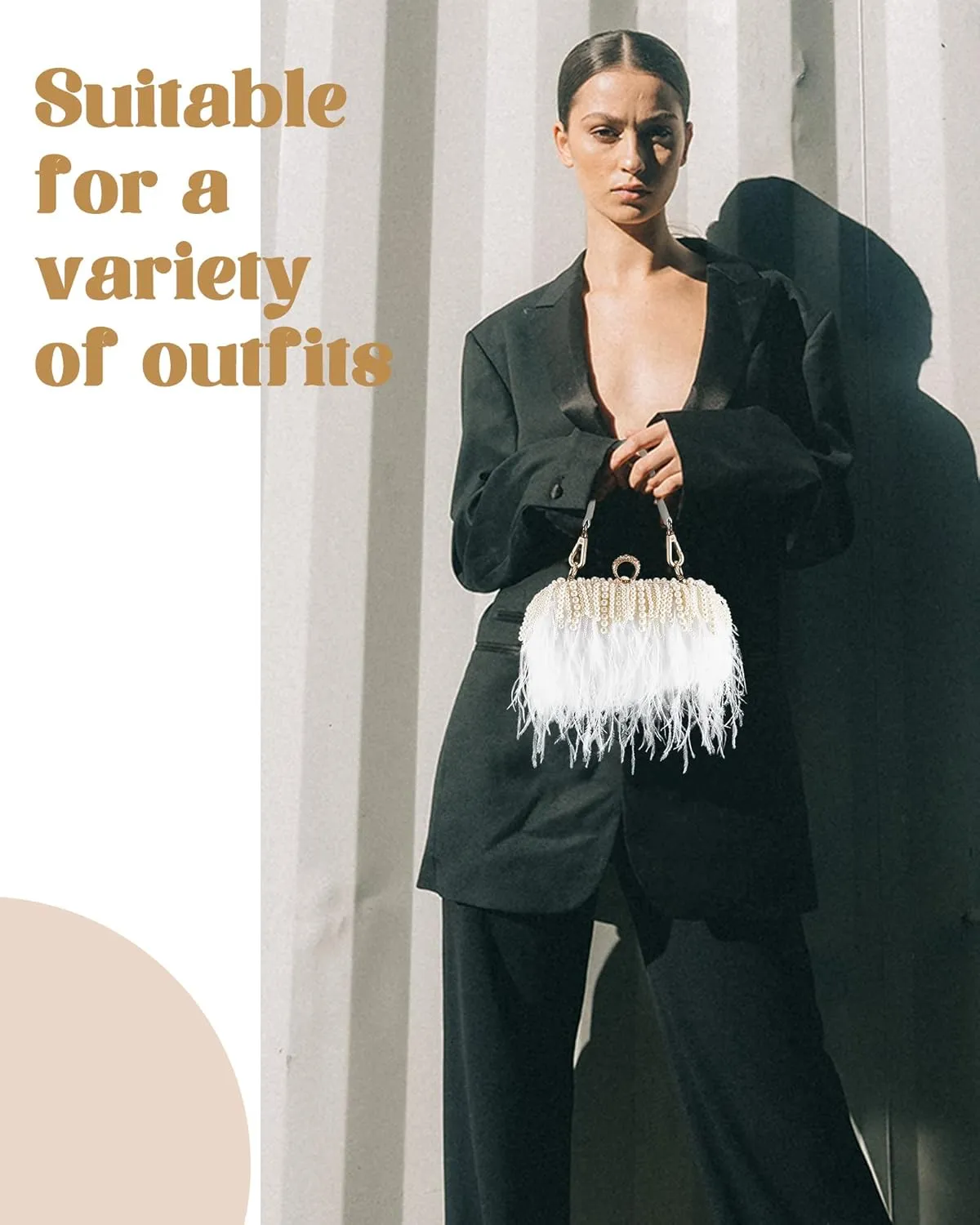 Tessco Women Ostrich Feather Tote Bag Fluffy Purse Clutch Feather Evening Handbag for Wedding